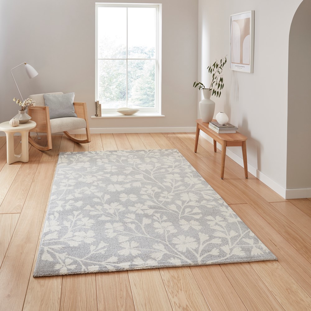 Grace Floral Modern Carved Rugs by Catherine Lansfield in Grey